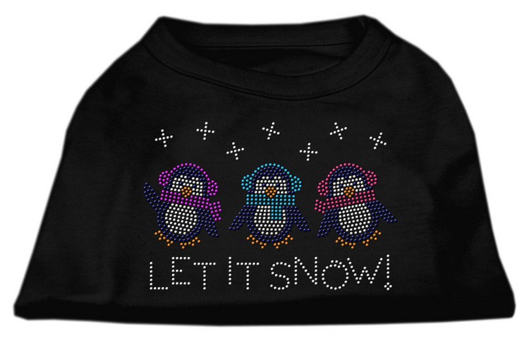 Let It Snow Penguins Rhinestone Shirt Black S